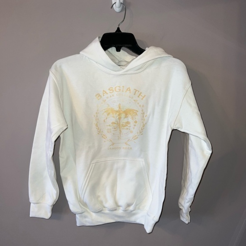 NWOT Black white and Gold Fourth Wing hooded Sweater Basgiath War College XXS
